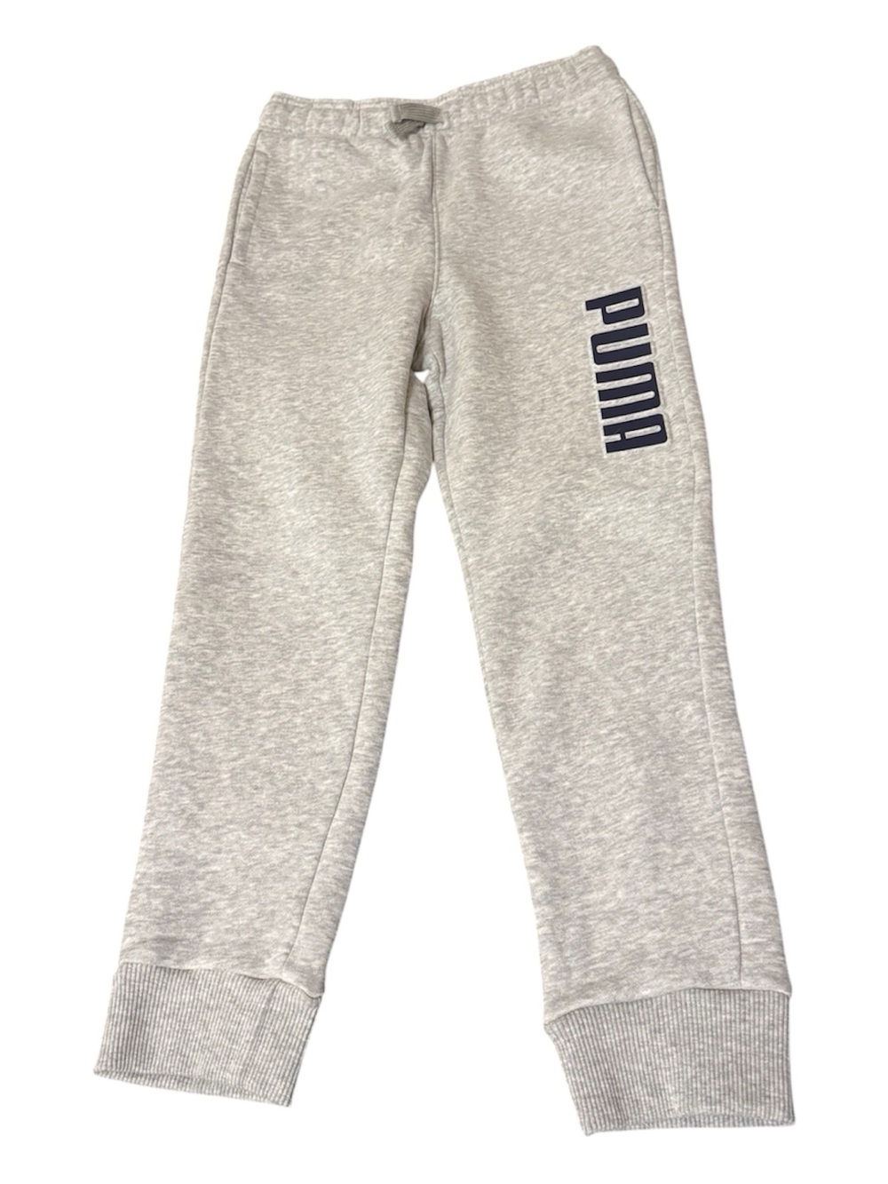 PUMA Boys Fleece Jogger Sweatpants Gray S 7/8 Logo Drawstring Pockets